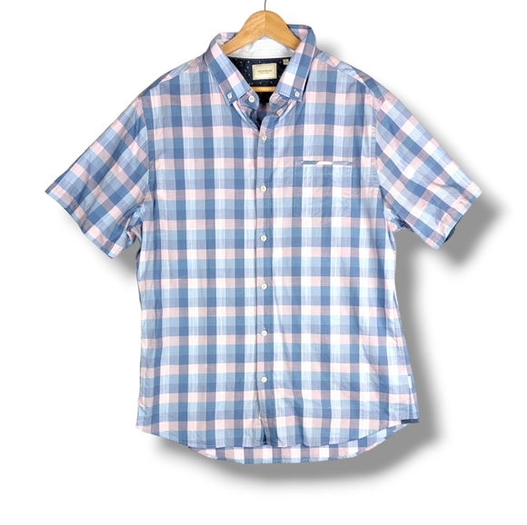 7 Diamonds Mondaze Short Sleeve Button Front Shirt XL Pink Blue Plaid smk-6240 - Picture 1 of 16